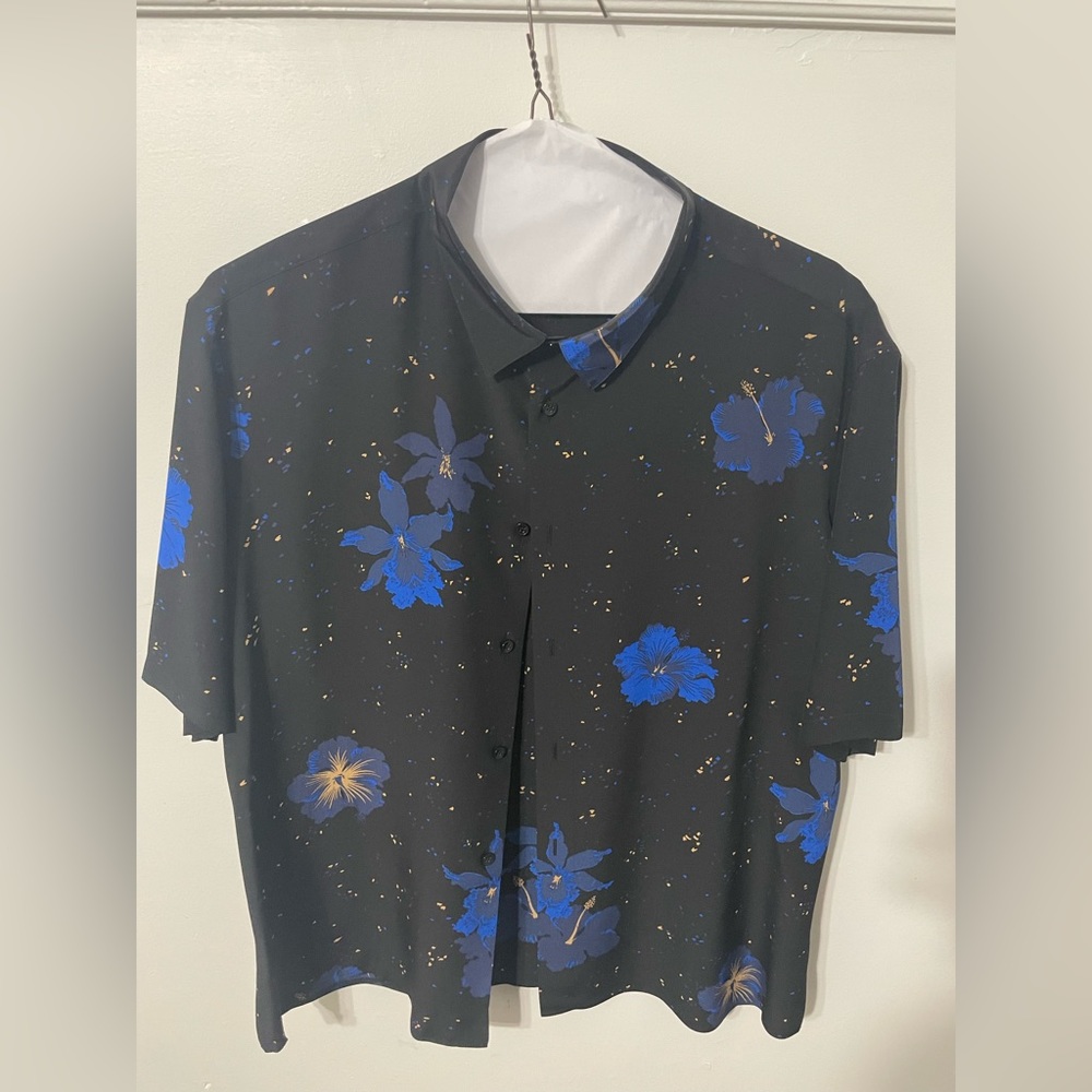 Yves Saint Laurent Floral Speckled Silk Shirt Size Large